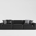 Black Leather Sectional Sofa With Multiple Accent Pillows In Modern Design 3d model