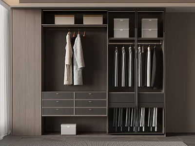 Modern Wardrobe Design With Storage Shelves Drawers And Hanging Clothes 3d model