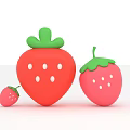 Three Red Strawberries With Green Leaves White Dots And Different Sizes On White Background 3d model