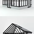 Modern Glass House Structure With Black Frame Large Glass Windows And Sloped Roof