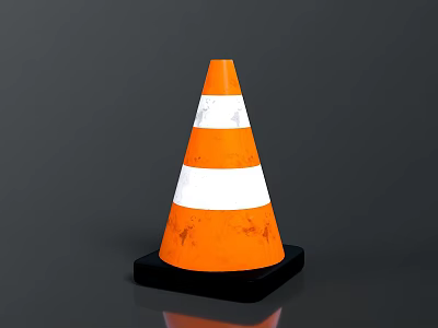 Safety Orange White Striped Traffic Cone With Black Base On Gray Background 3d model