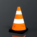 Safety Orange White Striped Traffic Cone With Black Base On Gray Background