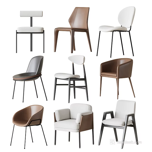 Modern Stylish Dining Chairs With Various Designs In Brown White And Gray Colors 3d model 