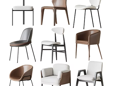 Modern Stylish Dining Chairs With Various Designs In Brown White And Gray Colors 3d model