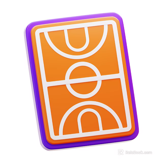 Basketball Court Themed Decorative Ornament Set with Orange Background White Lines and Purple Frame 3d model 