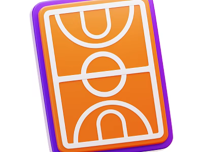 Basketball Court Themed Decorative Ornament Set with Orange Background White Lines and Purple Frame 3d model