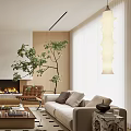 Modern Living Room With Sofas Fireplace Bookshelves And Plant