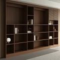 Modern Dark Wooden Bookshelf With Multiple Open Compartments And Decorative Items