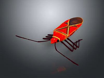 Red and Black Flying Insect With Long Antennae Segmented Body and Vibrant Patterns 3d model