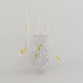 Transparent Glass Vase With Slender Yellow Decorative Flowers And White Background For Home Decor