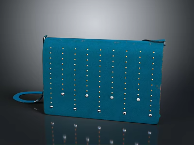 Fashionable Blue Bag with Decorative Golden Rivets and Blue Carrying Strap 3d model