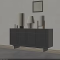 Modern Table Lamps With Various Fabric Shades Wooden Base On Dark Cabinet Gray Wall Decorative Painting
