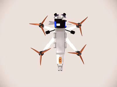 White Drone With Orange Propellers Blue Camera And Lightweight Body Structure 3d model