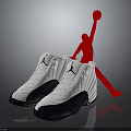 White Basketball Shoes With Navy Soles Jumpman Logo And Red Jump Silhouette