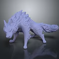 Mythical Wolf Fantasy Character 3D Sculpted Model With Detailed Fur And Tail Design
