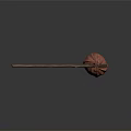 Long Wooden Stick With Hanging Red Fabric Bag On Dark Reflective Surface
