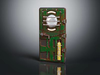 Vintage Green Cabinet With Metal Hardware Yellow Bottle And Decorative Storage Design 3d model