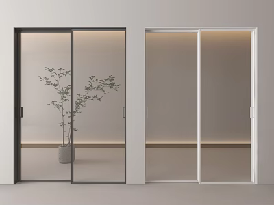 Modern Black And White Framed Double Glass Doors With Potted Plant In Interior 3d model