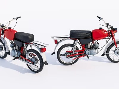 Two Red and White Motorcycles With Black Seats Detailed View on White Background 3d model