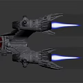 Futuristic Cosmic Spaceship Design with Metallic Wings and Multiple Engines Structure 3d model