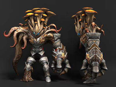 Game Movie Warrior Character With Mushroom Head Tentacles And Armor Design 3d model