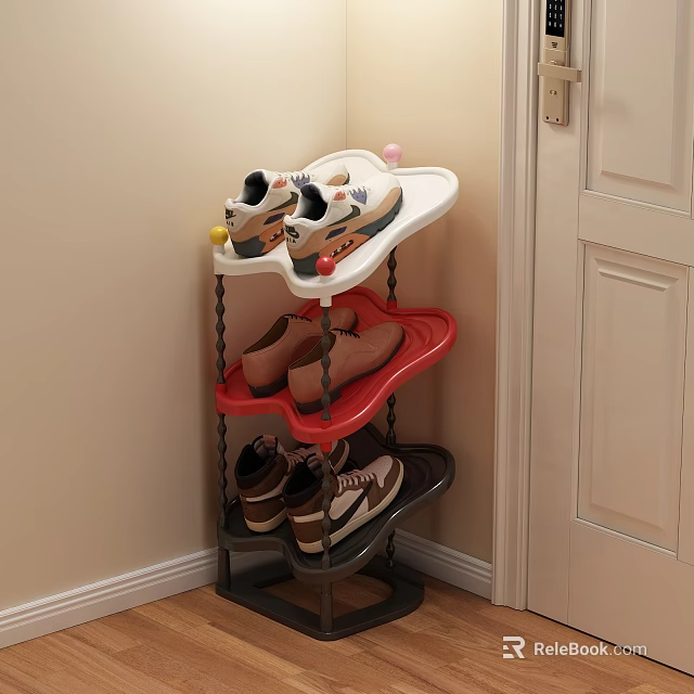 Multi Layer Corner Shoe Rack With Colorful Shelves For Storing Shoes 3d model 