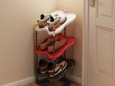 Multi Layer Corner Shoe Rack With Colorful Shelves For Storing Shoes 3d model