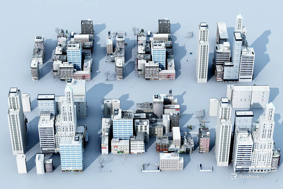 Modern Office Buildings Featuring Various Heights And Diverse Architectural Styles 3d model 