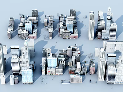 Modern Office Buildings Featuring Various Heights And Diverse Architectural Styles 3d model