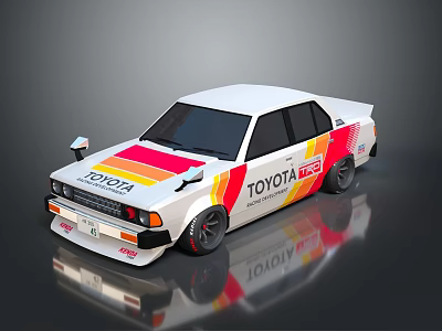 Toyota RSC White Race Car With Red And Yellow Stripes And Sponsor Logos 3d model