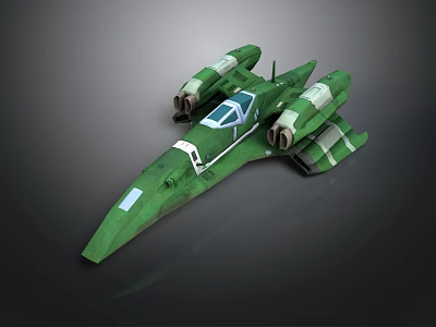 Streamlined Green Aerospace Spaceship Featuring Two Engines And Transparent Cockpit Windows 3d model
