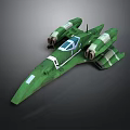 Streamlined Green Aerospace Spaceship Featuring Two Engines And Transparent Cockpit Windows