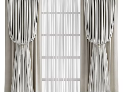 Light Filtering Gray Curtains With Sheer Panel And Pleated Top For Window Decoration 3d model