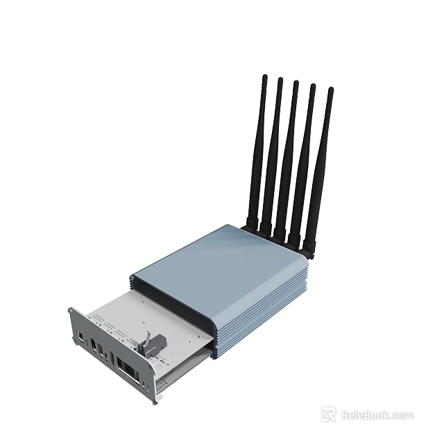 High Performance Wireless Router With Multiple Black Antennas Gray Casing And Ports 3d model