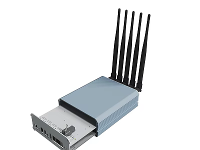 High Performance Wireless Router With Multiple Black Antennas Gray Casing And Ports 3d model