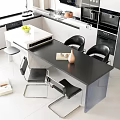Modern Kitchen Dining Table Set With Black Countertop Metal Chairs And Island