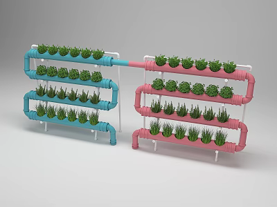 Multi Tiered Agricultural Equipment with Blue Pink Pipes Growing Green Plants 3d model Multi Tiered Agricultural Equipment with Blue Pink Pipes Growing Green Plants 3d model