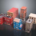 Colorful Architectural Building Models With Various Styles And Multiple Stories