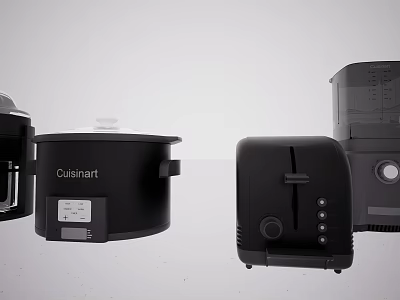 Modern Black Kitchen Daily Electrical Appliances Including Cuisinart Toaster And Food Processor With Sleek Design 3d model