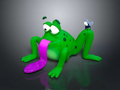 Green Reptile Figure With Extended Pink Tongue And Tiny Fly On Its Back 3d model