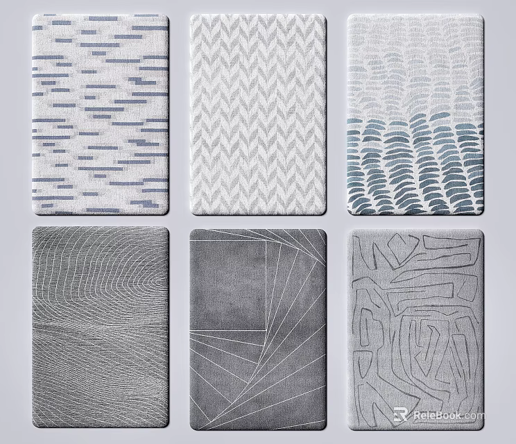 Modern Square Rugs with Various Geometric Patterns in Blue and Gray Tones 3d model