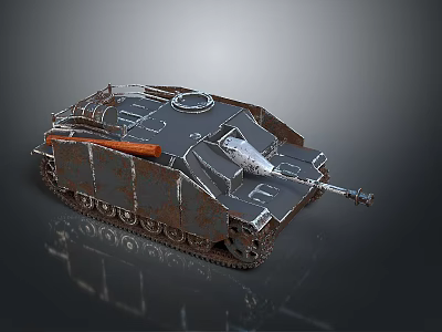Vintage Military Tank With Rusty Metal Body Tracks And Turret Gun Barrel 3d model