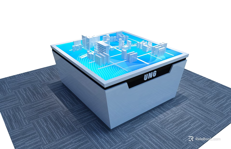 UNSC Display Platform With Blue Top And City Model Buildings 3d model 
