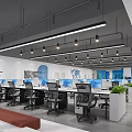 Modern Open Public Office Interior Design With Workstations Computers And Green Plants
