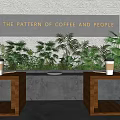 Café Showcasing The Pattern of Coffee and People with Green Plants Wooden Tables Coffee Cups