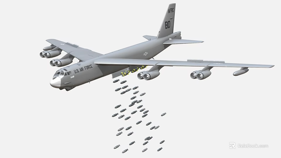 US Air Force Fighter Aircraft Dropping Multiple Bombs With Four Engines In Flight 3d model 