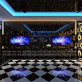 Modern KTV Room Interior With Neon Lights LED Screen And Sofa Seating 3d model