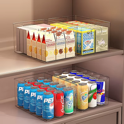 Neatly Arranged Drinks In Transparent Storage Bins With Cartons And Cans 3d model