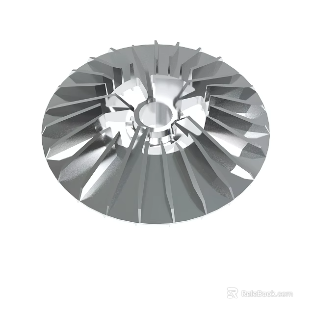 Circular Metal Industrial Component With Radial Blades And Central Hole 3d model 