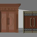 Copper And Wooden Entrance Doors With Carved Patterns Metal Accents And Handles